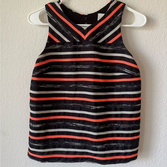 HD in Paris Anthropologie Ribbon Stripe Tank Top Sz 4 Black Orange A-Line - Picture 1 of 9